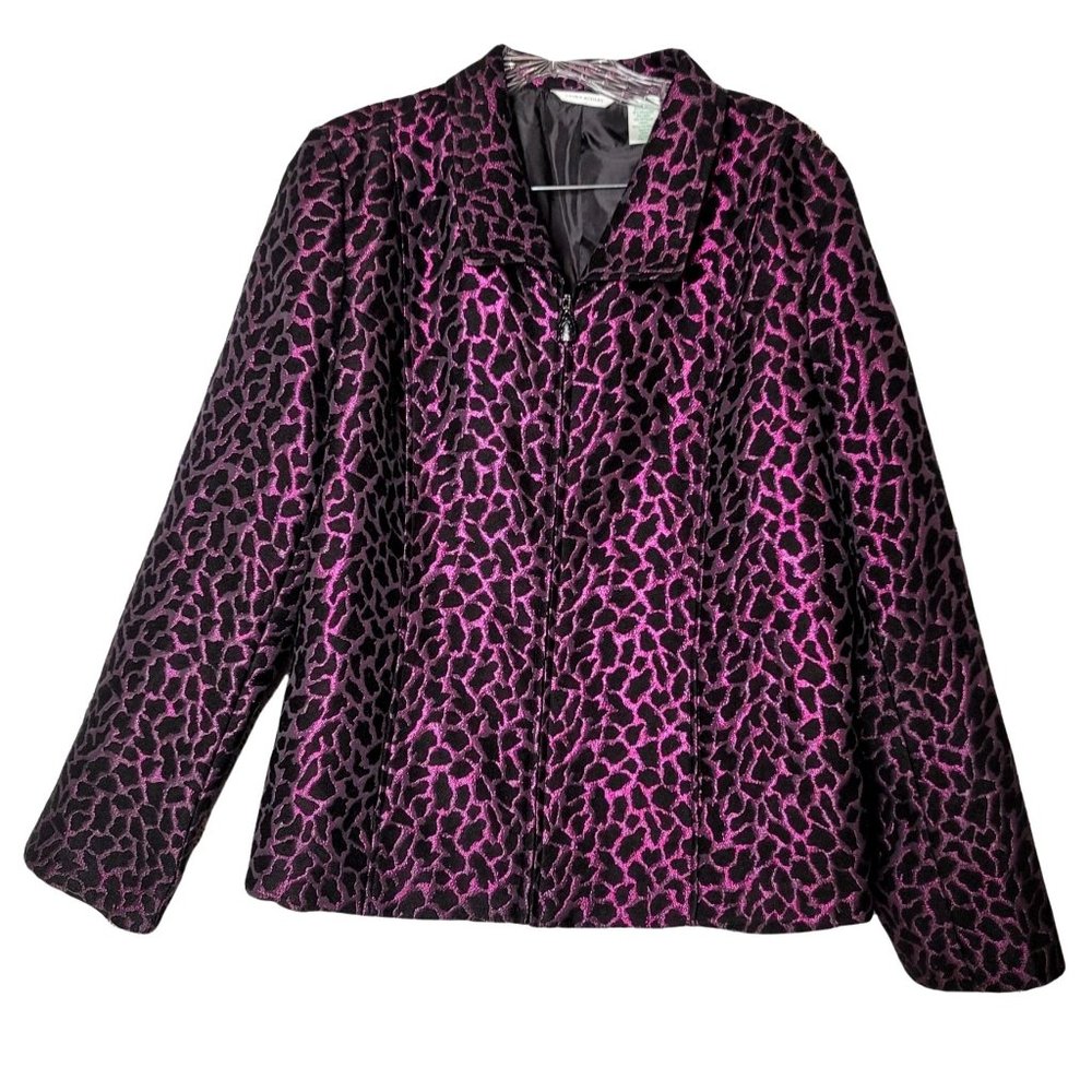 LAURA ASHLEY Purple & Black Cheetah Metallic Zip Front Blazer Jacket  Large